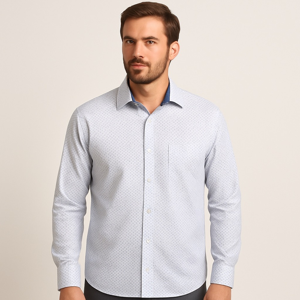 Bristol & Bull Men’s XL Blue Microprint Dress Shirt 17–17.5 34/35 Contrast Cuffs